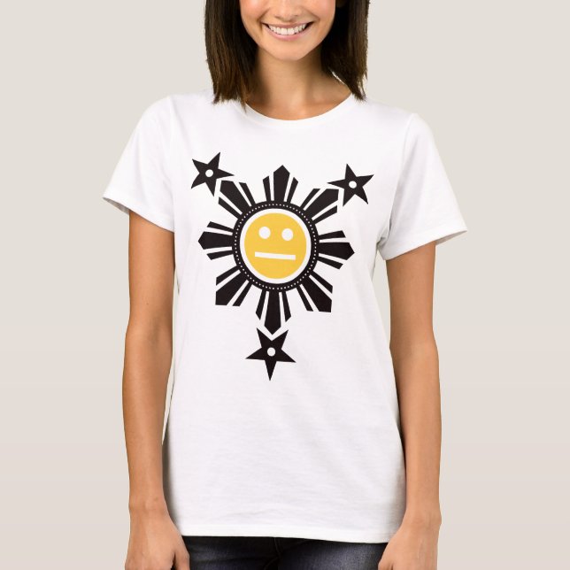 Filipino Sun and Stars Face - Black and Yellow T-Shirt (Front)