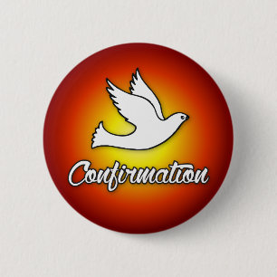 Fill Button, Religious Dove on Red, Confirmation 6 Cm Round Badge