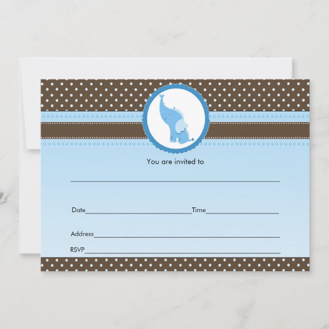 Fill in blanks invitation  elephant blue brown (Front)
