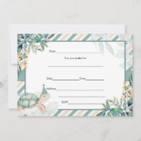 Fill in blanks turtle invitation gold and green