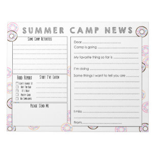 Fill in Camp Letter - Cute Summer Camp Stationery Notepad