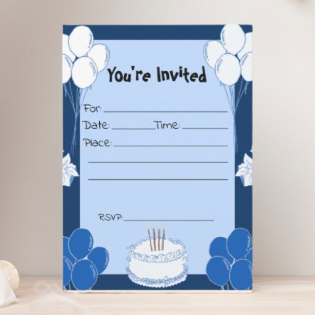 Fill in the Blank Birthday Blue Invitation (Creator Uploaded)