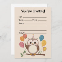 Fill In The Blank Owl Birthday Invitation