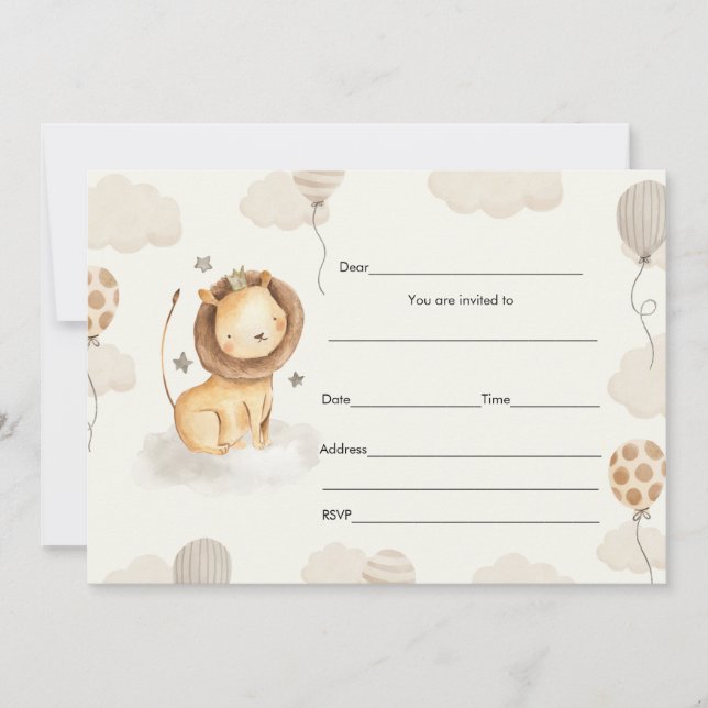 Fill in the blanks invitation lion birtdhay boy (Front)