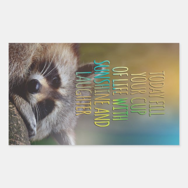 Fill Your Cup Of Life Racoon Motivational Quote Rectangular Sticker (Front)