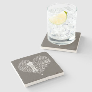 Fill Your Heart-White Letters/Dark Brown Stone Coaster