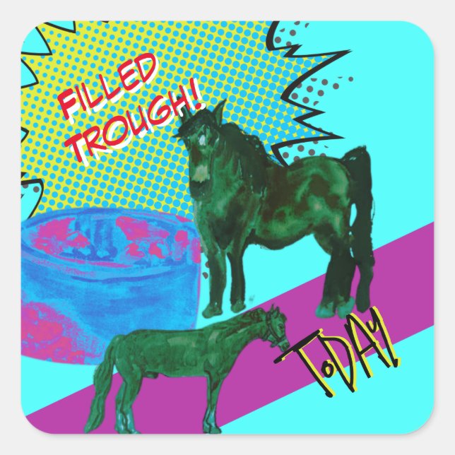 FILLED trough comic style square sticker (Front)
