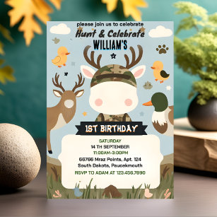 filled Wild Camo Oh Deer Duck hunting 1st birthday Invitation