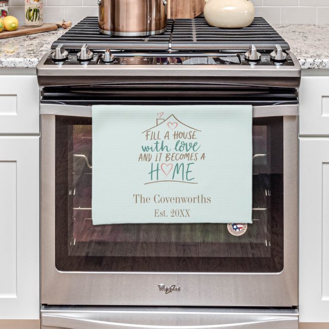 Filled with Love Customisable Housewarming Tea Towel (Filled with Love Housewarming kitchen towel)