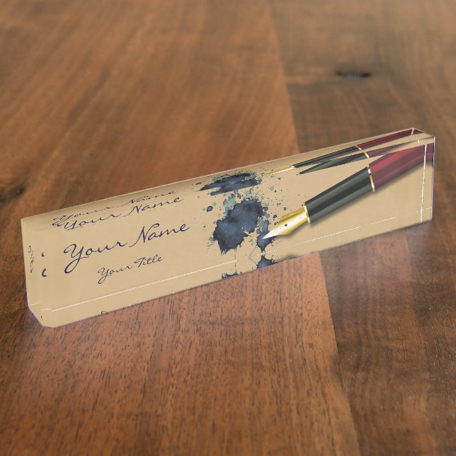 Filler Fountain Pen with Ink Blot - Desk Nameplate (Side)
