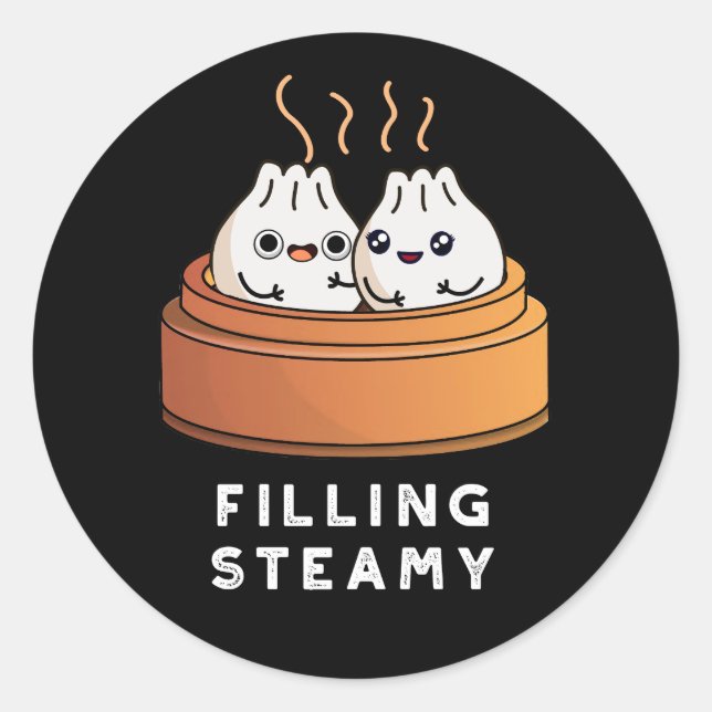 Filling Steamy Funny Dimsum Bao Pun Dark BG Classic Round Sticker (Front)