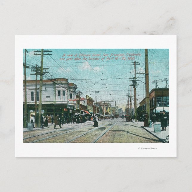 Fillmore Street View 1 Year After Fire of 1906 Postcard (Front)