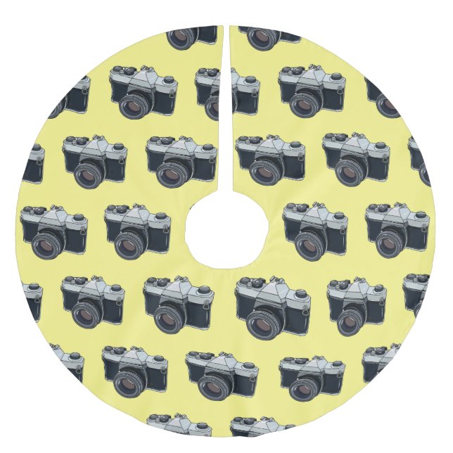 Film camera cartoon illustration brushed polyester tree skirt (Front)