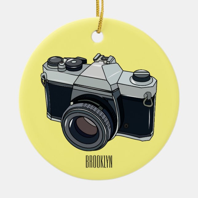Film camera cartoon illustration ceramic tree decoration (Front)