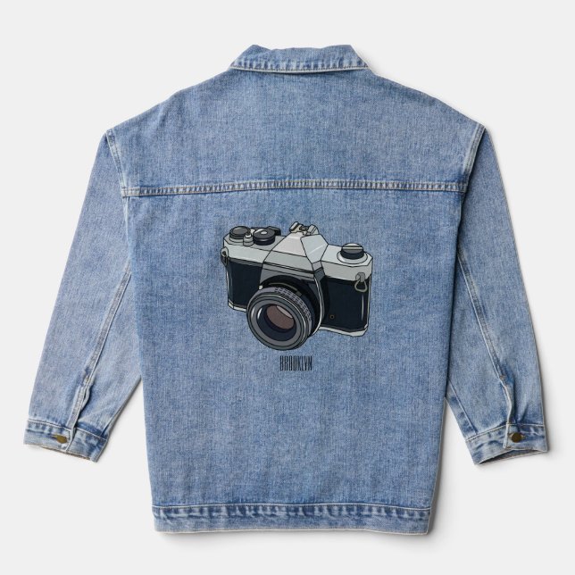 Film camera cartoon illustration denim jacket (Back)
