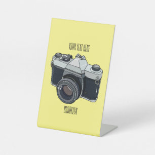 Film camera cartoon illustration pedestal sign