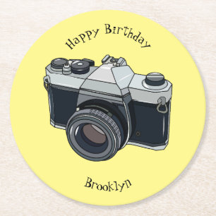 Film camera cartoon illustration round paper coaster