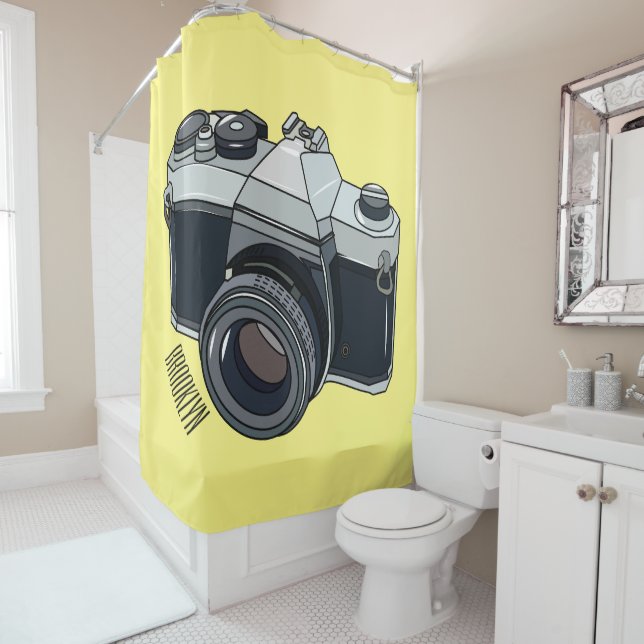 Film camera cartoon illustration shower curtain (In Situ)