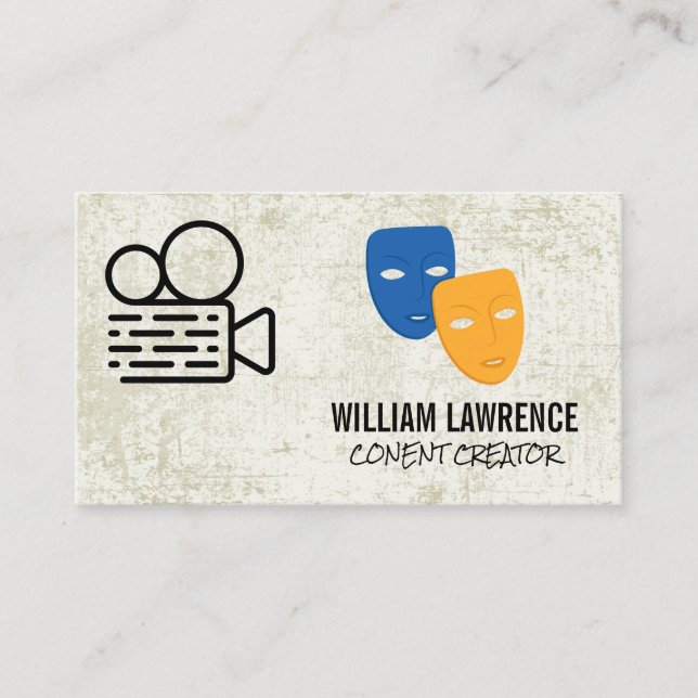 Film Camera | Theatre Drama Masks | Actor Business Card (Front)