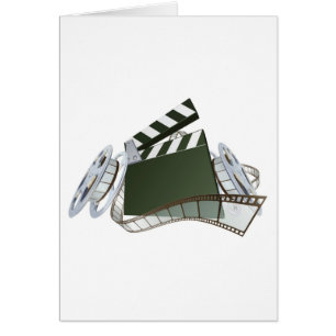 Film clapperboard and movie film reels