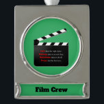 Film Crew Movies Swinging Hair and Makeup Silver Plated Banner Ornament<br><div class="desc">Change the text and font on the nameplate to whatever you want. I even think you can put background decorations. Take a scroll after you click on edit and check it out. You can change the text and font on the name plate. Perhaps you can put your favourite producer's name...</div>