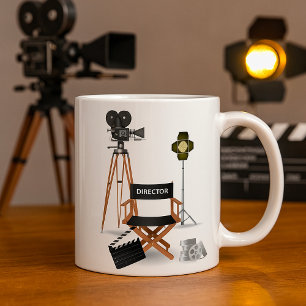 Film Director Chair and Vintage Movie Camera Set Coffee Mug