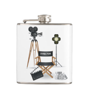 Film Director Chair and Vintage Movie Camera Set Hip Flask