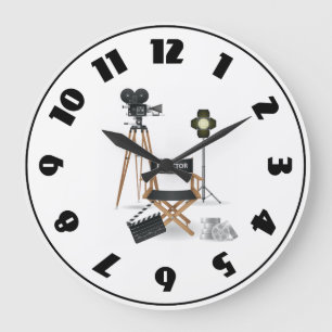 Film Director Chair and Vintage Movie Camera Set Large Clock