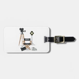 Film Director Chair and Vintage Movie Camera Set Luggage Tag