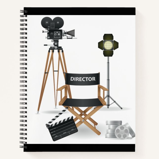 Film Director Chair and Vintage Movie Camera Set Notebook (Front)