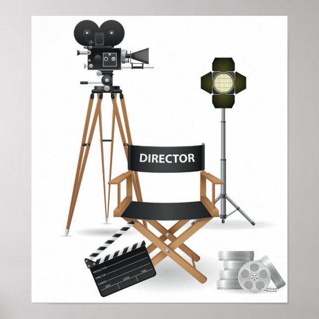 Film Director Chair and Vintage Movie Camera Set Poster (Front)