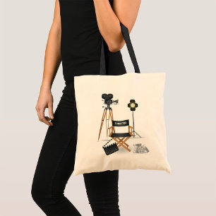 Film Director Chair and Vintage Movie Camera Set Tote Bag
