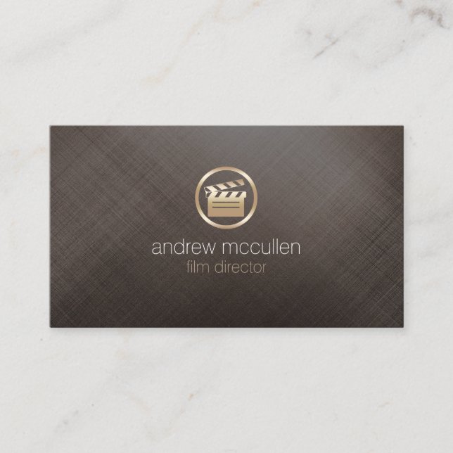 Film Director Clapperboard Icon Brushed Gold Metal Business Card (Front)