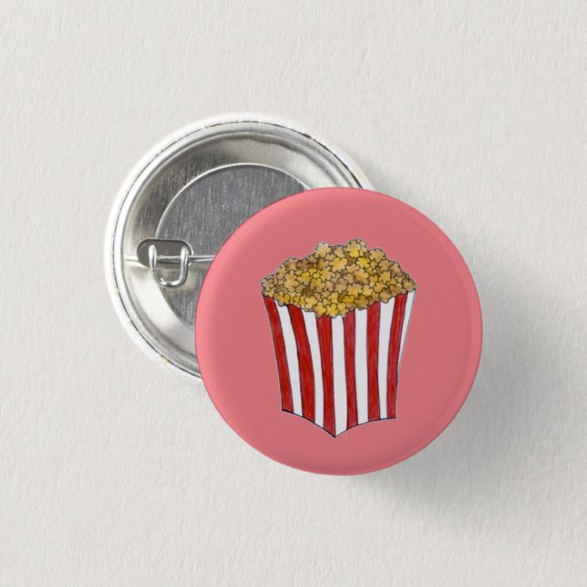 Film Movie Night Sleepover Buttered Popcorn Tub 3 Cm Round Badge (Front & Back)