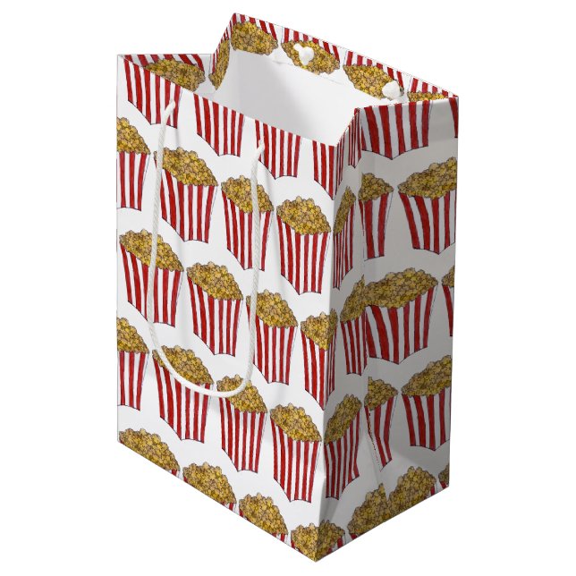 Film Movie Night Sleepover Buttered Popcorn Tub Medium Gift Bag (Front Angled)