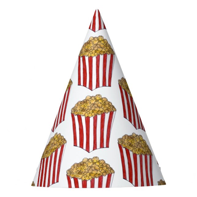 Film Movie Night Sleepover Buttered Popcorn Tub Party Hat (Front)