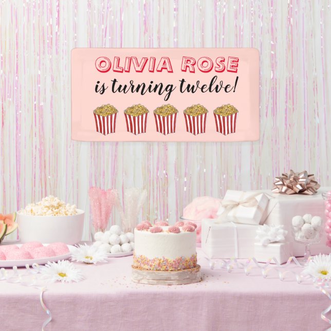 Film Movie Night Sleepover Popcorn Birthday Party  Banner (Party)