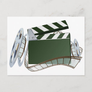 Film reel and clapper board background postcard