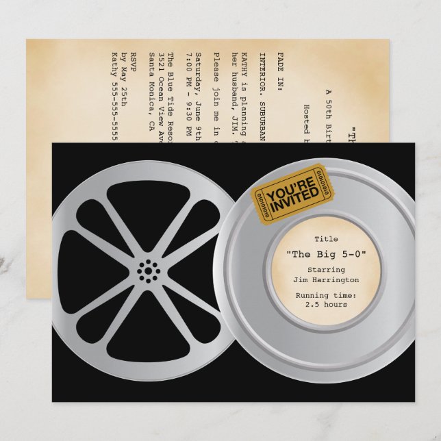 Film Reel Movie Theme Birthday Party Invitation (Front/Back)