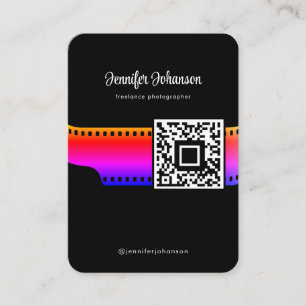 Film Roll Camera QR Code Black Business Card