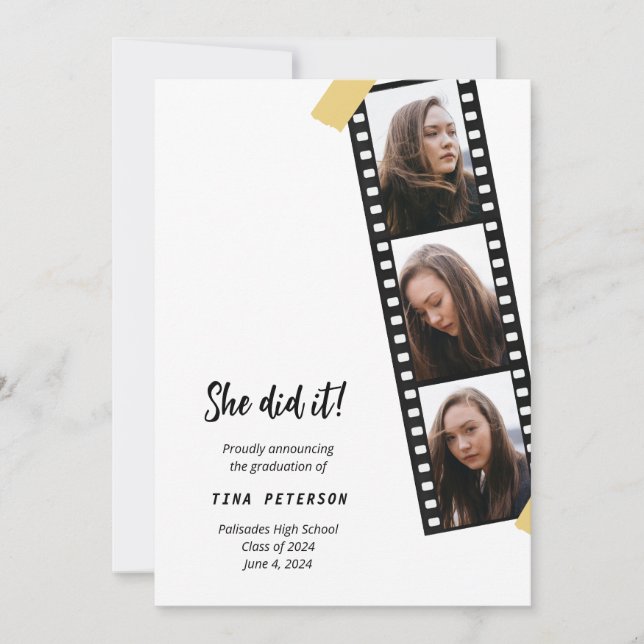 Film Strip 4 Photo Collage Graduation Announcement (Front)