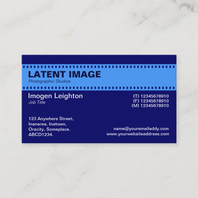Film Strip Header - Baby Blue with Dp Navy Business Card (Front)