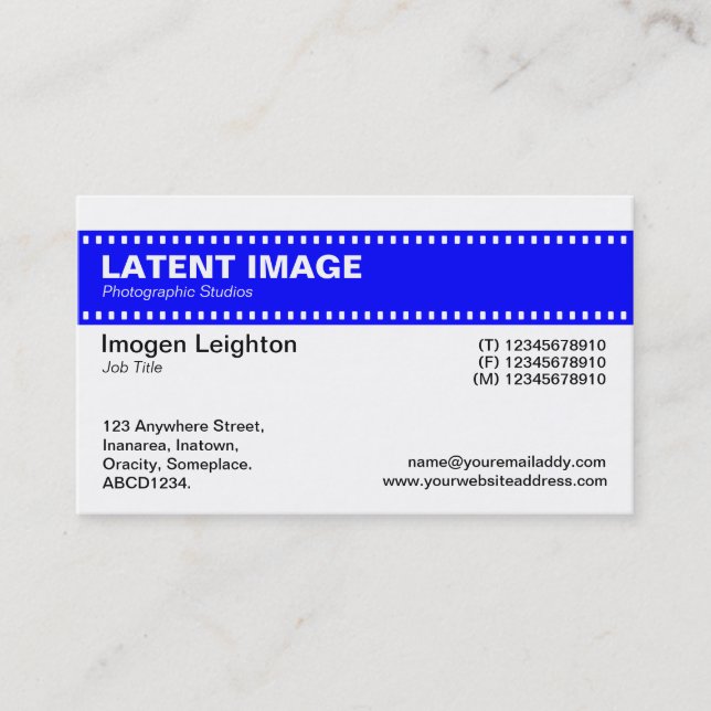 Film Strip Header - Blue and White Business Card (Front)