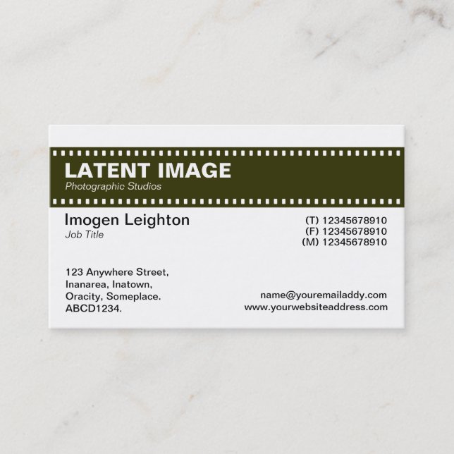 Film Strip Header - Dk Olive Green and White Business Card (Front)