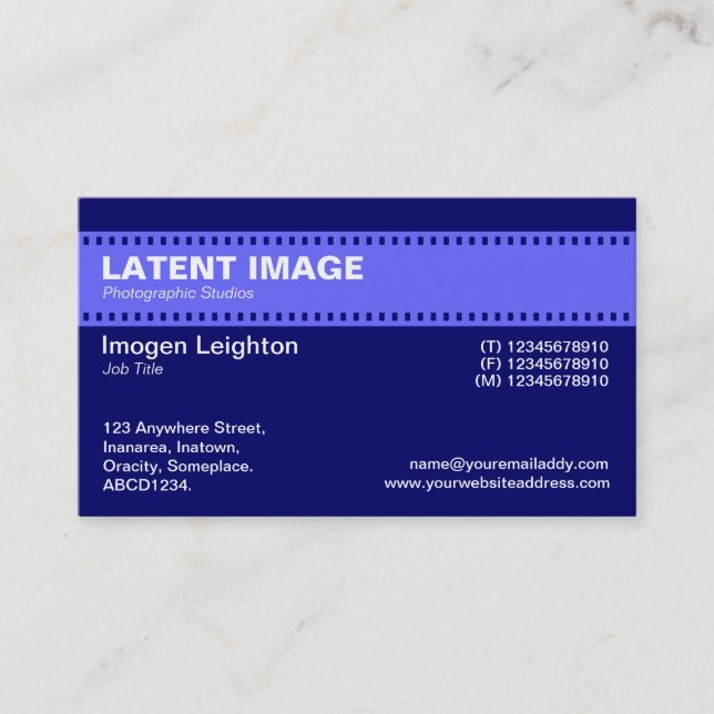 Film Strip Header - Electric Blue with Dp Navy Business Card (Front)