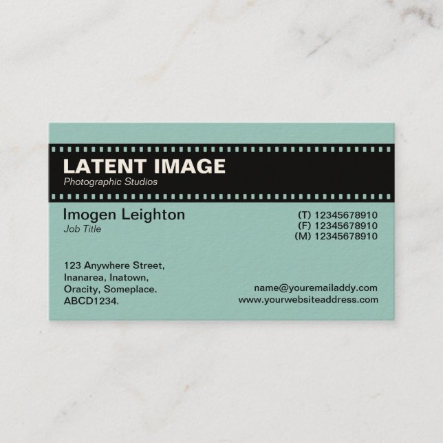 Film Strip Header - Lt Blue Green (Cream) Business Card (Front)