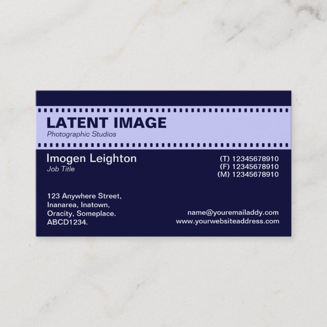 Film Strip Header - Powder Blue with Dk Navy Business Card (Front)