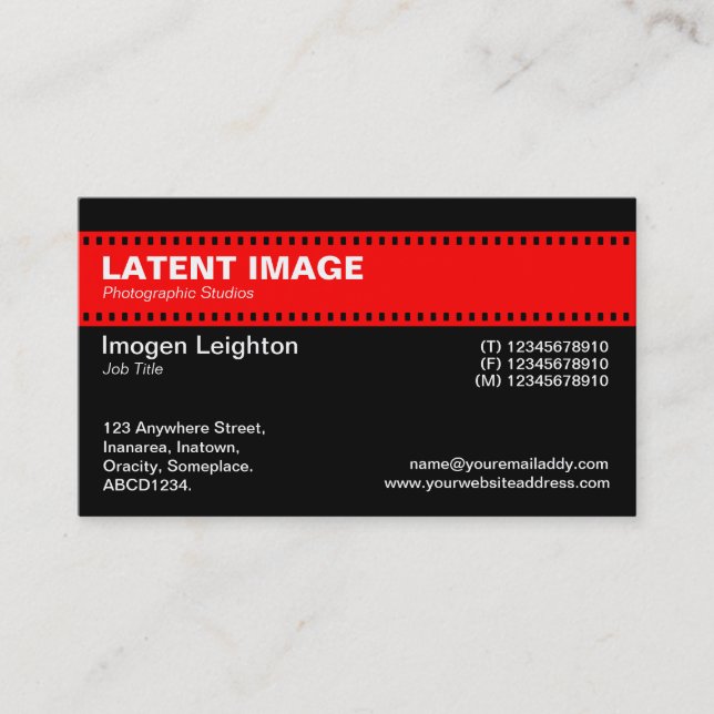 Film Strip Header - Red with Black Business Card (Front)