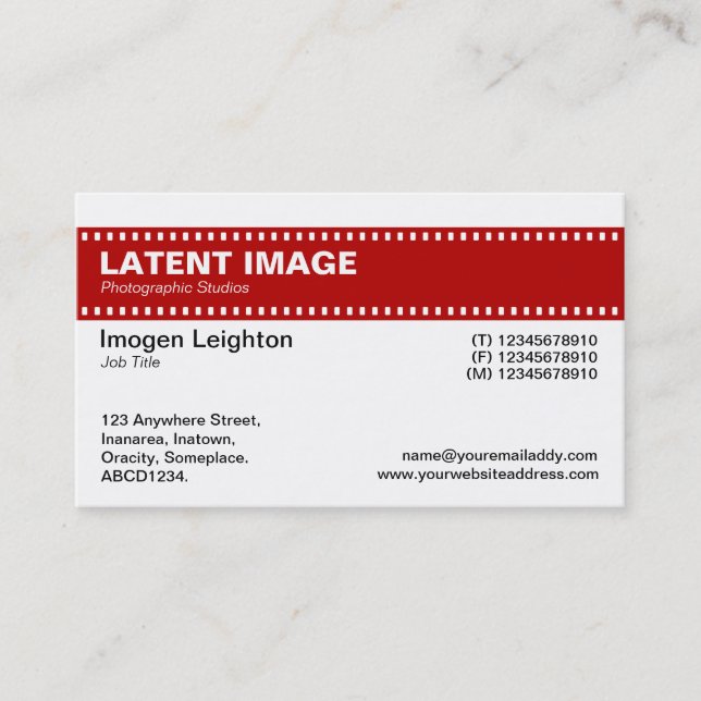 Film Strip Header - Ruby and White Business Card (Front)