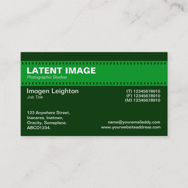 Film Strip Header - Shades of Green 04 Business Card (Front)